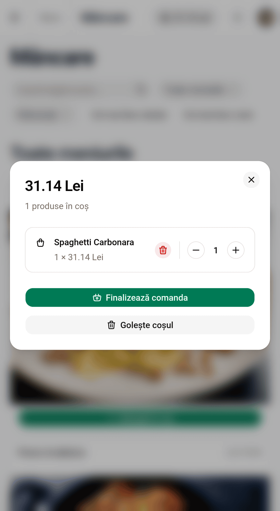 Previzualizare rapidă a coșului (versiune mobilă)